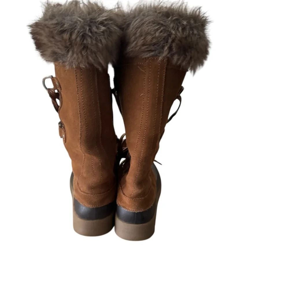 Baretraps Yardley Women 7.5 Brown Suede Faux Fur Winter Snow Boots Insulated